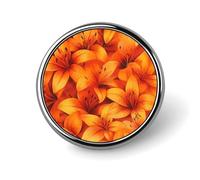 Colourful Orange Tiger Lily Floral Round Brooch Pin Lapel Pins Tie Suit Dress Accessories for Men Women Wedding Birthday