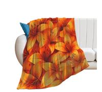 Colourful Orange Tiger Lily Floral Soft Throw Blanket Cozy Flannel Blankets Lightweight for Home Couch Sofa Bed Decor