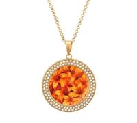 Colourful Orange Tiger Lily Floral Women's Custom Pendant Necklace Round Diamond Necklaces Jewelry Gifts for Men Birthday