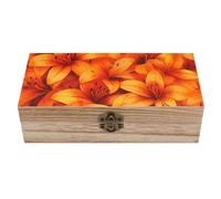 Colourful Orange Tiger Lily Floral Wooden Storage Box Decorative Keepsake Boxes Jewelry Organizer Gifts with Hinged Lid