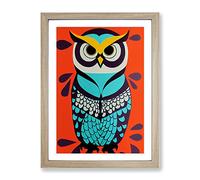 Colourful Owl Art No.3 Abstract Framed Print | A3 Oak Framed Wall Art | Ready to Hang | Abstract Animal Picture | Living Room Bedroom Lounge Office