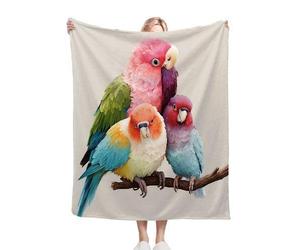 Colourful Parrot Girl Pattern Kids Blanket 40x50 Inches, Ultra Soft Single Bed Flannel Blanket for Bedroom, Living Room, Luxury Microfiber 3D Print Throw for Boys and Girls ab218