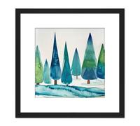 Colourful Pine Trees Wintery Artic Naive Folk Art Style Square Wooden Framed Wall Art Print Picture 8X8 Inch Artery8 Black One Size