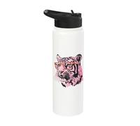Colourful Pink Tiger with Glasses Pop Art Style Stainless Steel Insulated Water Bottle
