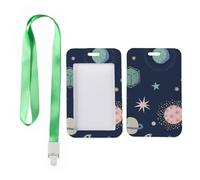 Colourful Planets Card Holder with Green Lanyard, Key Card Holder, Vertical ID Cards Protector for Driver, Vertical Cards Protector for Teacher, Teacher Stuff Bus Driver Accessories