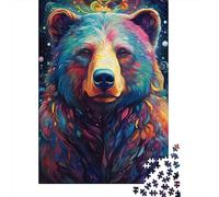 Colourful Psychedelic Brown Bear Puzzle for Adults And Teenagers 1000 Pieces Wooden Puzzles for Teenagers Gifts Brain Teaser Game 1000pcs (38x26cm)