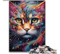 Colourful Psychedelic Cat Jigsaw Puzzles for Adults Teenagers Jigsaws Puzzle, Challenging Game Gifts for Is Ideal As A Gift for The Whole Family (50x75cm)