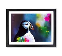 Colourful Puffin Bird Framed Print | A2 Black Framed Wall Art | Ready to Hang | Modern Nature Picture | Living Room Bedroom Lounge Office