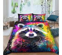 Colourful Raccoon 3 Pieces Bedding Duvet Cover Set 3D Print Jungle Animals Quilt Cover with Pillowcases Comforter Cover Soft Microfiber with Zipper Closure for Kids Teens Adults Double（200x200cm）