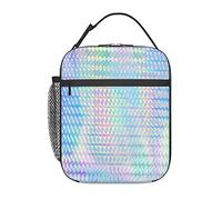 Colourful Rainbow Colour Hologram Holographic Lunch Bag, Durable Insulated Lunch Box Reusable Adults Tote Bag Reusable Cooler Bag