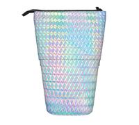 Colourful Rainbow Colour Hologram Holographic,Standing Pencil Holder Stationery Bag Pencil Pouch Organizer Telescopic Pencil Case