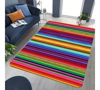 Colourful Rainbow Stripe Area Rugs, 100x150cm Modern Abstract Geometric Multi-Colour Narrow Striped Carpet, Fiesta Room Decor Large Rug Washable, Fade Resistant, Low-Pile Rugs for Lounge Office