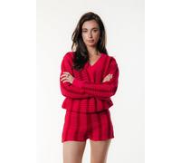 Colourful Rebel Lizza Crochet Stripe V-neck Sweater Medium Bright Pink size S | Knitted Sweaters Outlet | Women | Pink S