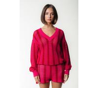 Colourful Rebel Nolita Crochet Stripe Short Medium Bright Pink size M | Knitted Sweaters Outlet | Women | Pink