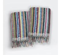 Colourful Recycled Cotton Popcorn Textured Towels - 100% Recycled Yarn, Super Soft & Absorbent Bath Towels with Tasselled Fringe - Sustainable Multicolour Bathroom Towels (2 x Bath Towels)