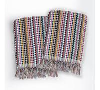 Colourful Recycled Cotton Popcorn Textured Towels - 100% Recycled Yarn, Super Soft & Absorbent Large Bath Towels with Tasselled Fringe - Sustainable Multicolour Bathroom Towels (2 x Bath Sheets)