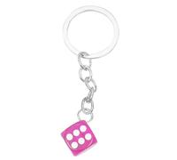 Colourful Resin Dice Charm Keyring Keychain (Neon Pink)