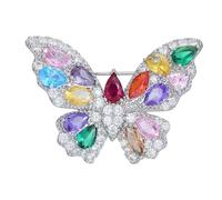 Colourful Rhinestone Butterfly Pin - Bright Nature Inspired Sparkly CZ Brooch for Women’s Outfits