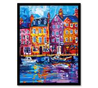 Colourful Scarborough Harbour Yorkshire Painting Framed Art Print Artery8 Multi W12 inch x H16 inch