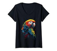 Colourful Scarlet Macaw Parrot Bird V-Neck T-Shirt