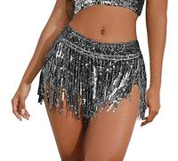 Colourful Sequin Skirt Women's with Fringe Tassels Skirt Women's with Sequins Glitter Fringe Skirt High Waist Latin Belly Dance Skirts Petticoat Rave Festive Clothing for Halloween & Carnival Clubwear