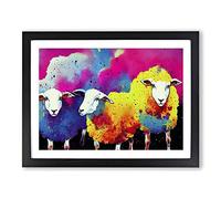 Colourful Sheep Abstract Framed Wall Art Print A2 Black