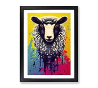 Colourful Sheep No.2 Abstract Framed Print | A3 Black Framed Wall Art | Ready to Hang | Abstract Animal Picture | Living Room Bedroom Lounge Office