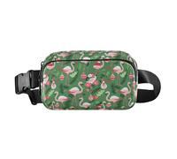 Colourful Small Liberty Blooming Water Resistant Fanny Pack Waist Bag with Adjustable Strap for Cycling Hiking Gym, Christmas Pattern with Pink Flamingo, One Size