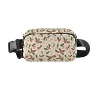 Colourful Small Liberty Blooming Water Resistant Fanny Pack Waist Bag with Adjustable Strap for Cycling Hiking Gym, Christmas Holly Berries, One Size