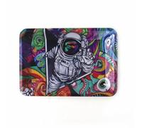 Colourful Small Metal Rolling Tray - Trippy Astronaut - Small (18cm x 12.5cm).
