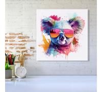 Colourful Splashart Koala In Glasses Canvas Warren Reed - Designer Multi w10_inch_x_h10_inch