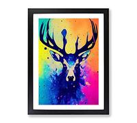 Colourful Stag Art No.1 Abstract Framed Print | A2 Black Framed Wall Art | Ready to Hang | Abstract Animal Picture | Living Room Bedroom Lounge Office