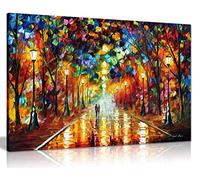 Colourful Street Scene Large Framed Canvas Wall Art, Print 18x12 in | Loneliness of Autumn by Leonid Afremov, Pictures for Living Room Bedroom Hallway, Ready to Hang, Pine Frame, Prints for Walls