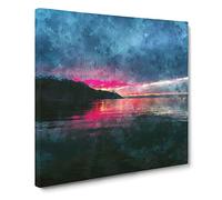 Colourful Sunset in Switzerland Painting Modern Canvas Wall Art Print Ready to Hang, Framed Picture for Living Room Bedroom Home Office Décor, 20x20 Inch (50x50 cm)