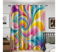 Colourful Swirl Blackout Curtains, Retro Abstract Groovy Curtains for Bedroom Living Room, 66x90 Inch Drapes, Eyelet Thermal Window Treatments, 2 Panels G08