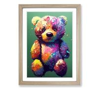 Colourful Teddy Bear Vol.1 Framed Wall Art Print, Ready to Hang Picture for Living Room Bedroom Home Office, Oak A2 (48 x 66 cm)