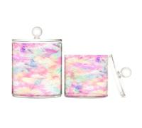 Colourful Tie Dye Clear Plastic Storage Containers with lid Office Essentials Decorative Dental Floss Storage Jar for Cotton Swabs,Cotton Pad2 Pack