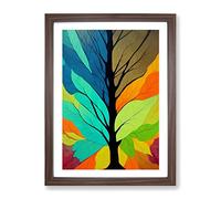 Colourful Tree Leaves No.1 Abstract Framed Print | A4 Walnut Framed Wall Art | Ready to Hang | Abstract Floral Picture | Living Room Bedroom Lounge Office