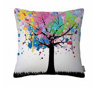 Colourful Tree Painting Cotton Linen Square Decorative Throw Pillow Cover 18 X 18 Inches