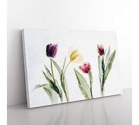 Colourful Tulip Flowers Painting Modern Art Canvas Wall Art Print Ready to Hang, Framed Picture for Living Room Bedroom Home Office Décor, 76x50 cm (30x20 Inch)