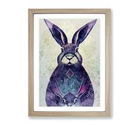 Colourful Watercolour Hare No.2 Framed Print | A3 Oak Framed Wall Art | Ready to Hang | Modern Animal Picture | Living Room Bedroom Lounge Office