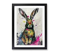 Colourful Watercolour Hare No.3 Framed Print | A2 Black Framed Wall Art | Ready to Hang | Modern Animal Picture | Living Room Bedroom Lounge Office
