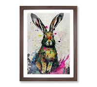 Colourful Watercolour Hare No.3 Framed Print | A4 Walnut Framed Wall Art | Ready to Hang | Modern Animal Picture | Living Room Bedroom Lounge Office