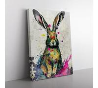 Colourful Watercolour Hare No.3 Grey, Black, Grey Canvas Wall Art Print Ready to Hang, Framed Picture for Living Room Bedroom Home Office Décor, 76x50 cm (30x20 Inch)