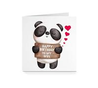 Colourful Watercolour Panda Birthday Card - Red Heart (Wife)