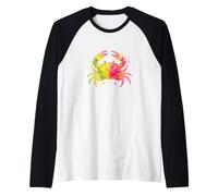Colourful Watercolour Style Crab - Colourful Animal Design Raglan Baseball Tee
