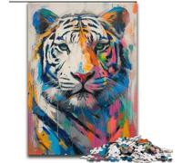 Colourful Watercolour Tiger 1000 Piece Puzzle cardboard Jigsaw Puzzles for Adults Family Game Night Fun, DIY Decorative Artwork size 38x26cm