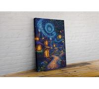 Colourful Whimsical Houses Abstract Canvas Framed Canvas Wall Art Picture Print Home Living Room Dining Room Decor Gift For Her Him Ready To Hang