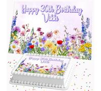 COLOURFUL WILD FLOWERS PERSONALISED BIRTHDAY EDIBLE ICING A4 SIZED CAKE TOPPER DECORATION GC-845