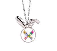 Colourful with Floral Pattern Graffiti Rabbit Necklace Pendant Bunny Animal Jewelry Gift
